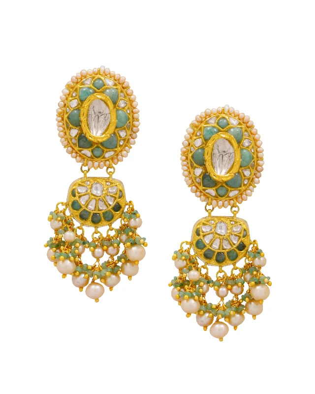 women's fashion earrings-Radhika Polki Long Earrings