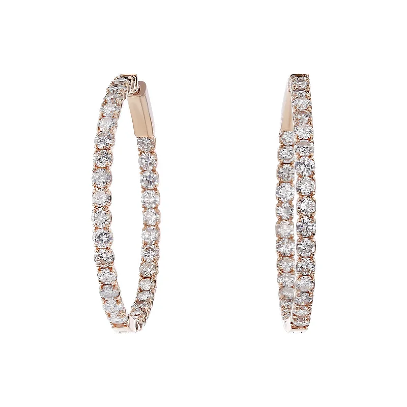 women's wedding earrings-14K Rose Gold Diamond Inside Out Hoop Earrings