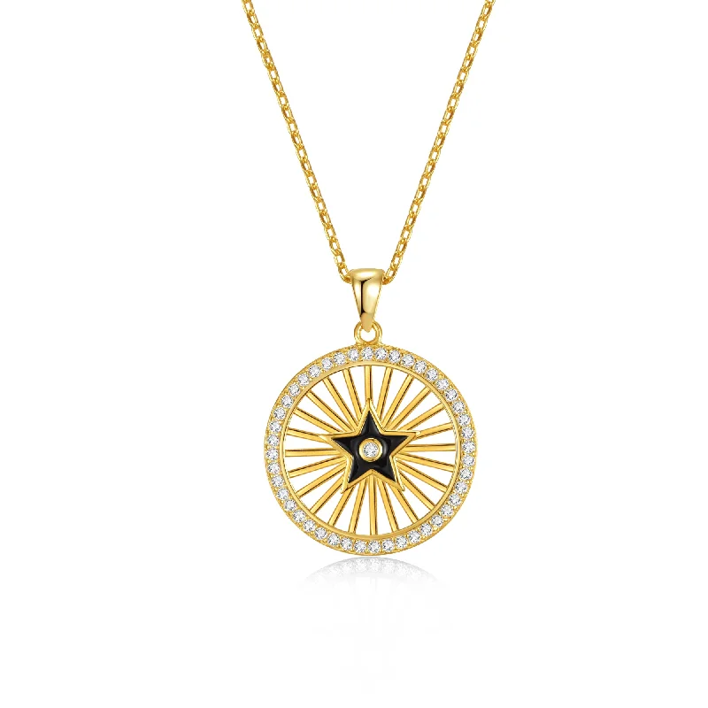 women's diamond heart necklaces-Céline Black Enamel Star Medallion Pendant Necklace