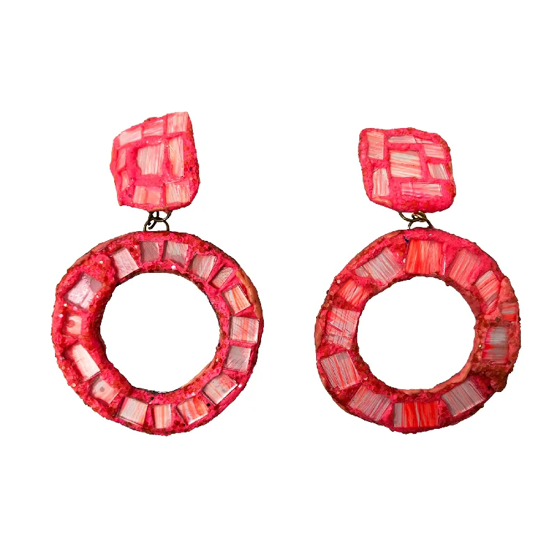 women's heart-shaped earrings-NEON PINK CLIP-ON HOOP EARRINGS, 2004