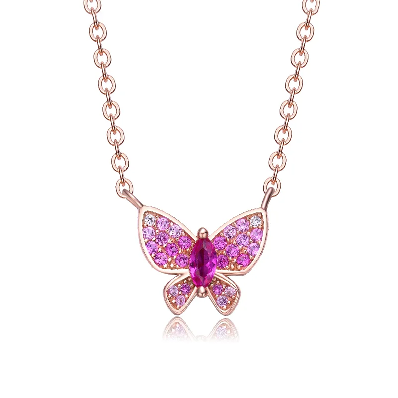 women's turquoise necklaces-Sylvie Pink Butterfly Pendant Layering Necklace