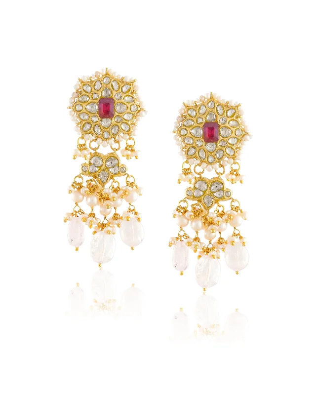 women's chandelier earrings-Darshini Polki Long Earrings