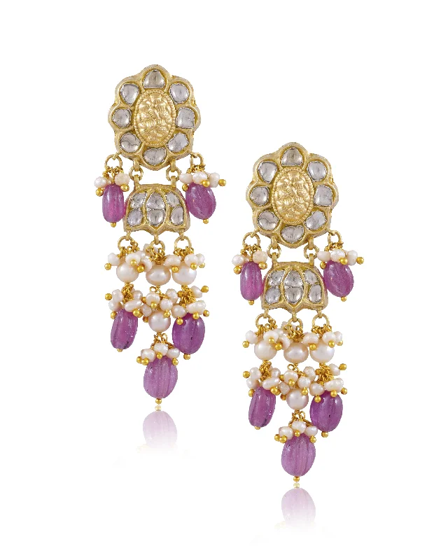 women's clip-on stud earrings-Krutika Polki Long Earrings