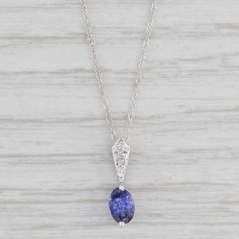 women's twisted necklaces-0.50ct Oval Tanzanite Pendant Necklace 14k White Gold 18" Singapore Chain