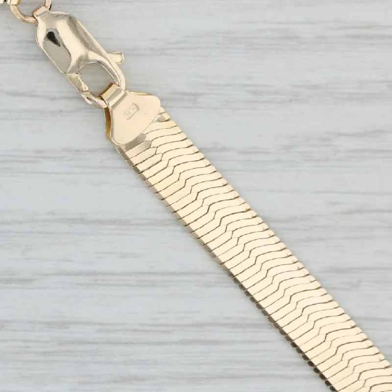 women's layered necklaces-18" 7mm Herringbone Chain Necklace 14k Yellow Gold Lobster Clasp