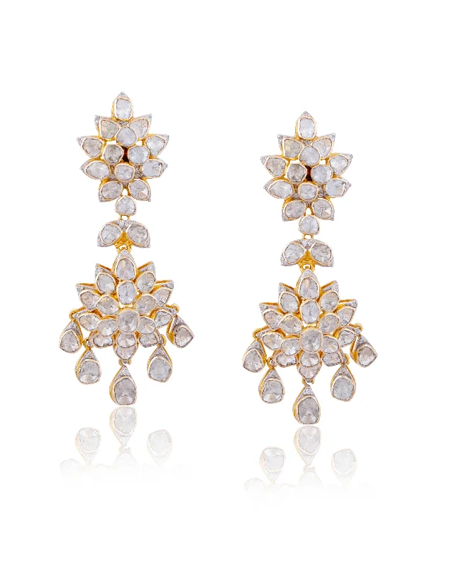 women's silver dangling earrings-Nadiya Polki And Diamond Long Earrings