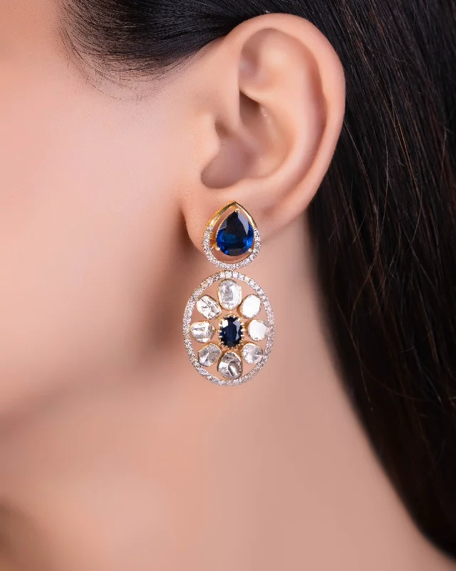 women's flower stud earrings-Ravinah Polki And Diamond Long Earrings