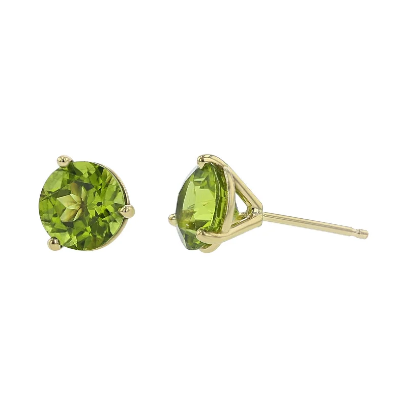 women's wedding stud earrings-14K Yellow Gold Peridot Stud Earrings