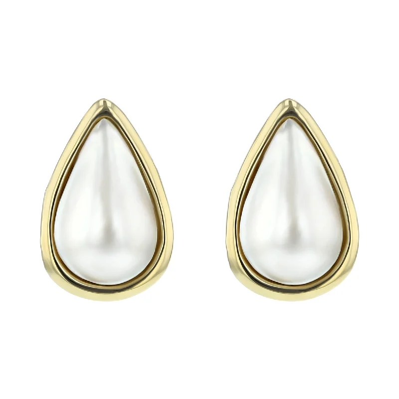 women's luxury earrings-14K Yellow Gold Pear-Shaped Mabe Pearl Earrings