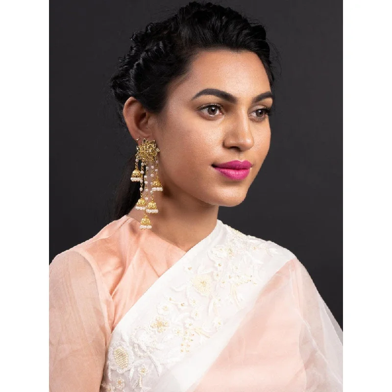 women's drop dangle earrings-Odette Women Gold Tone Multistring Jhumki Dangle Earrings