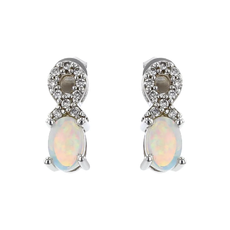 women's elegant stud earrings-14K White Gold White Opal and Diamond Drop Earrings