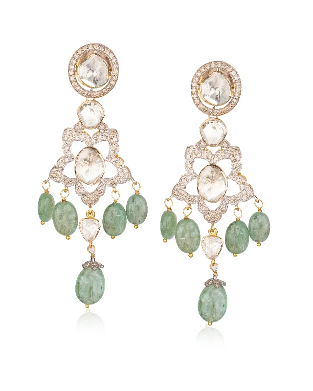 women's ear jackets-Aashi Polki And Diamond Long Earrings