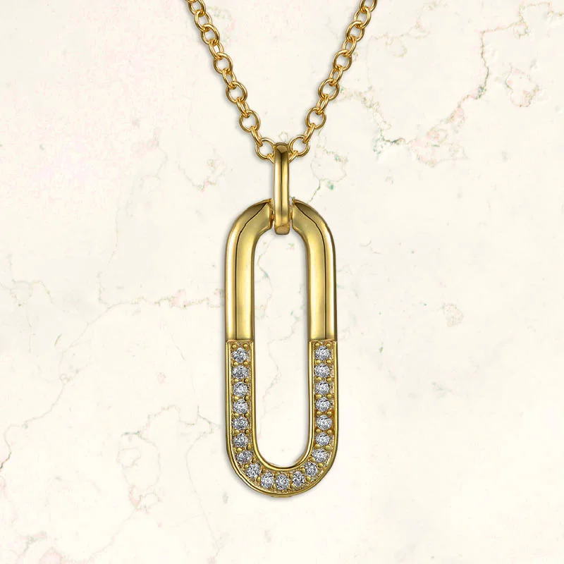 women's contemporary necklaces-Vilette Link Dual CZ Pendant Necklace