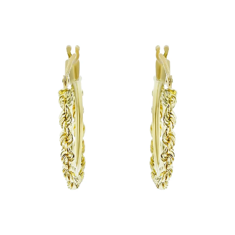 women's clip-on earrings-14K Yellow Gold Rope Hoop Earrings