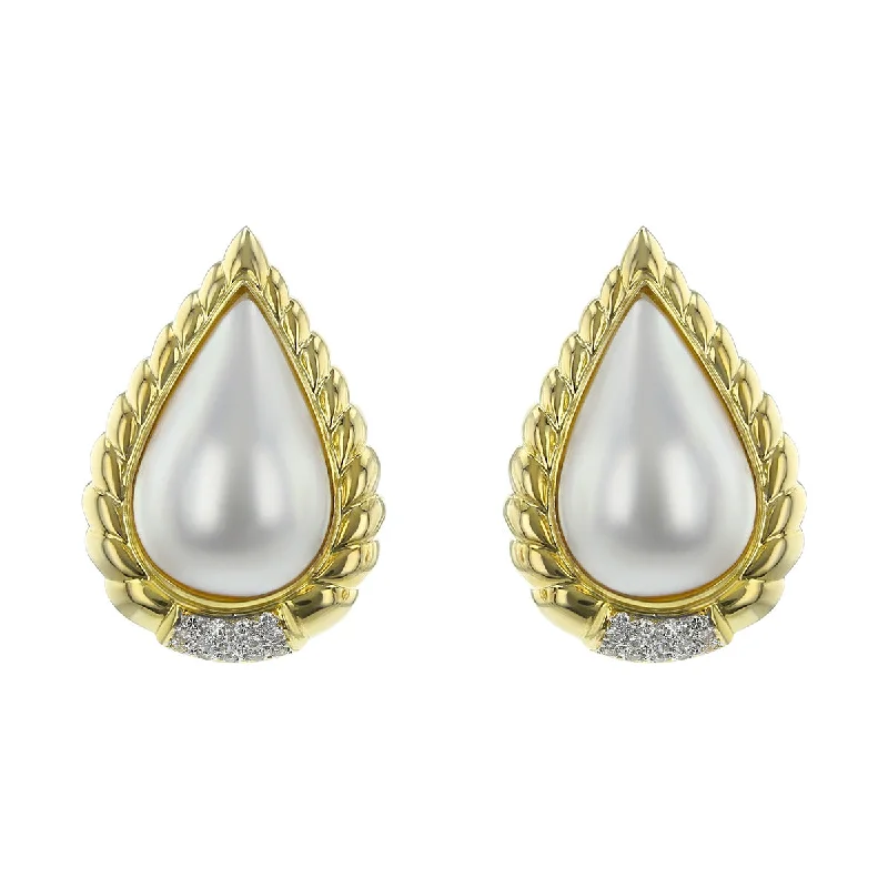 women's gold dangle earrings-14K Yellow Gold Mabe Pearl and Diamond Earrings