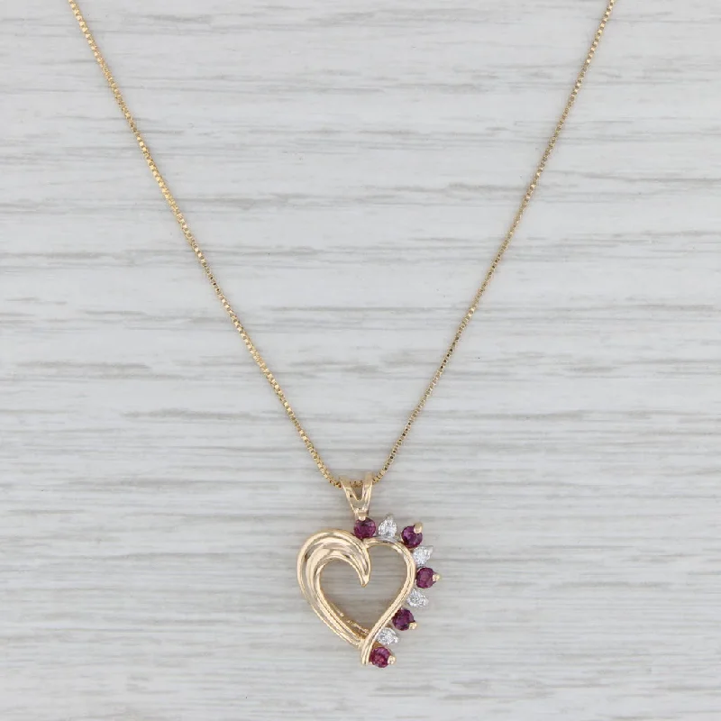 women's colorful gemstone necklaces-0.31ctw Ruby Diamond Open Heart Pendant Necklace 14k Gold 19.25" Box Chain