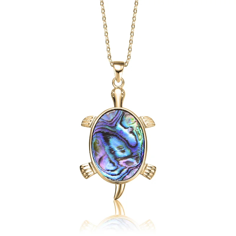 women's layered necklaces-Classic 14K Gold Plated Cubic Zirconia Abalone Charm Pendant Necklace