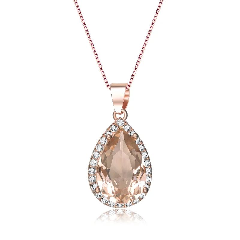 women's personalized necklaces-Rose Gold Plated Pear Shaped Cubic Zirconia Pendant Necklace