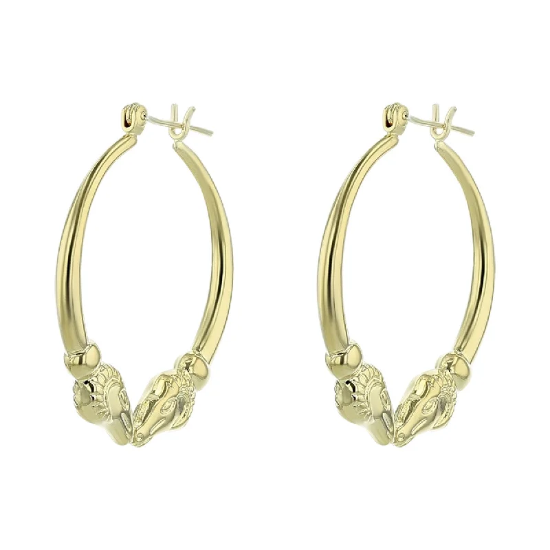 women's mixed metal earrings-14K Yellow Gold Kissing Rams Hoop Earrings