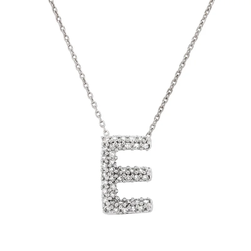 women's bar pendant necklaces-WHITE GOLD E INITIAL DIAMOND PENDANT NECKLACE, .15 ct tw