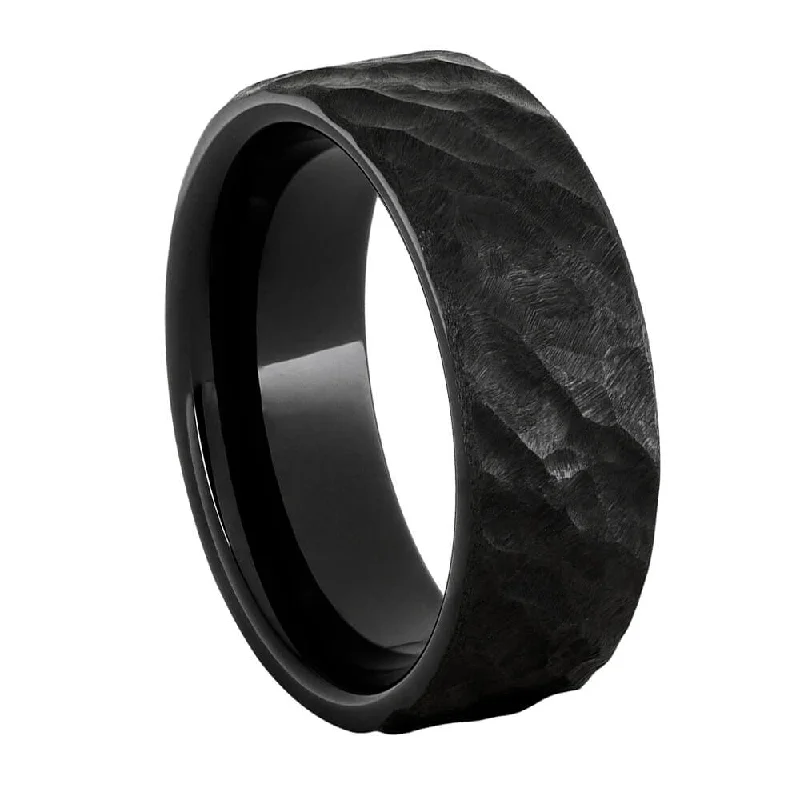 women's designer rings-Unique Finish Masculine Black Ceramic Ring