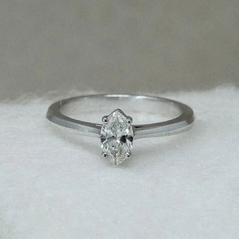 women's halo-style engagement rings-Solitaire Marquis Cut Diamond Ring White Gold