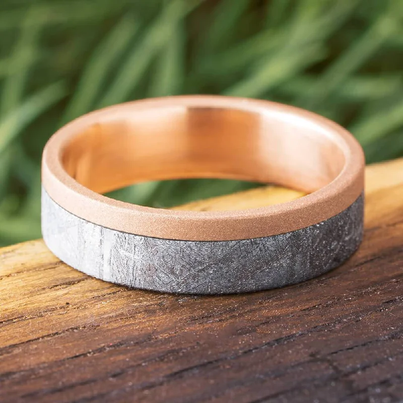 women's boho rings-Sandblasted Rose Gold Ring with Gibeon Meteorite