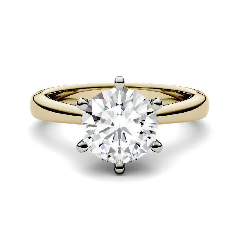 women's wide-band rings-Charles & Colvard 8mm Moissanite Solitaire Engagement Ring