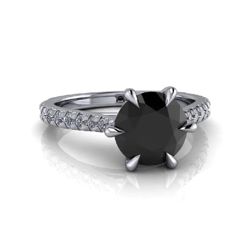 women's solitaire engagement rings-Black Diamond Engagement Ring 6-Prong French Set 2.33 CTW