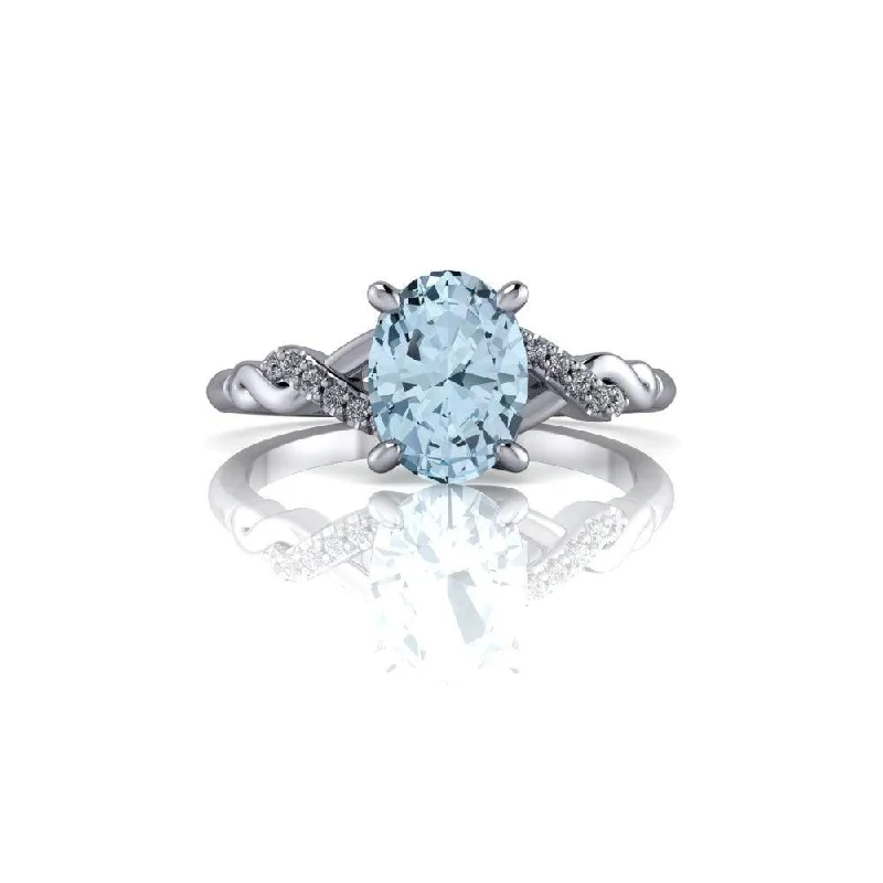 women's minimalistic engagement rings-1.25 CT Oval Aquamarine & Diamond Engagement Ring