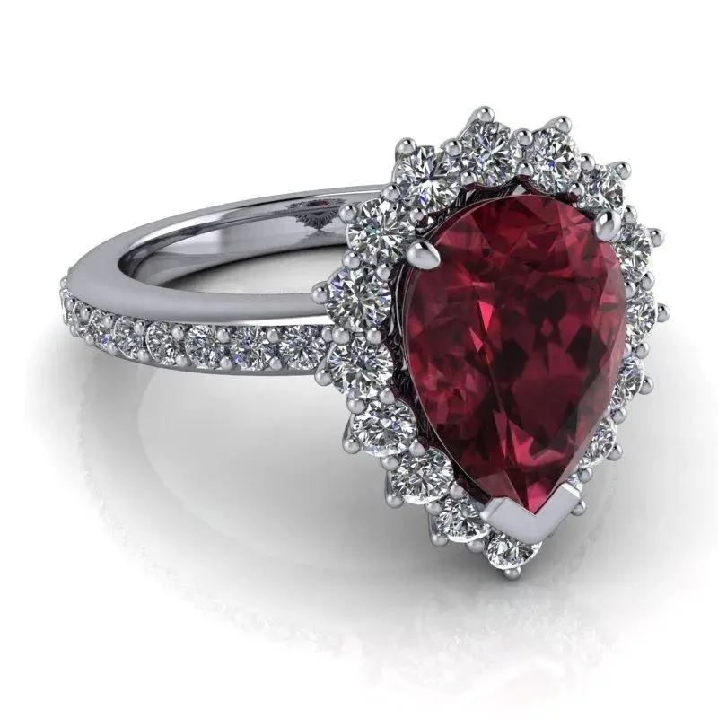 women's platinum solitaire engagement rings-3.12 CTW Lab Grown Diamond Engagement Ring Garnet Rhodolite Ring