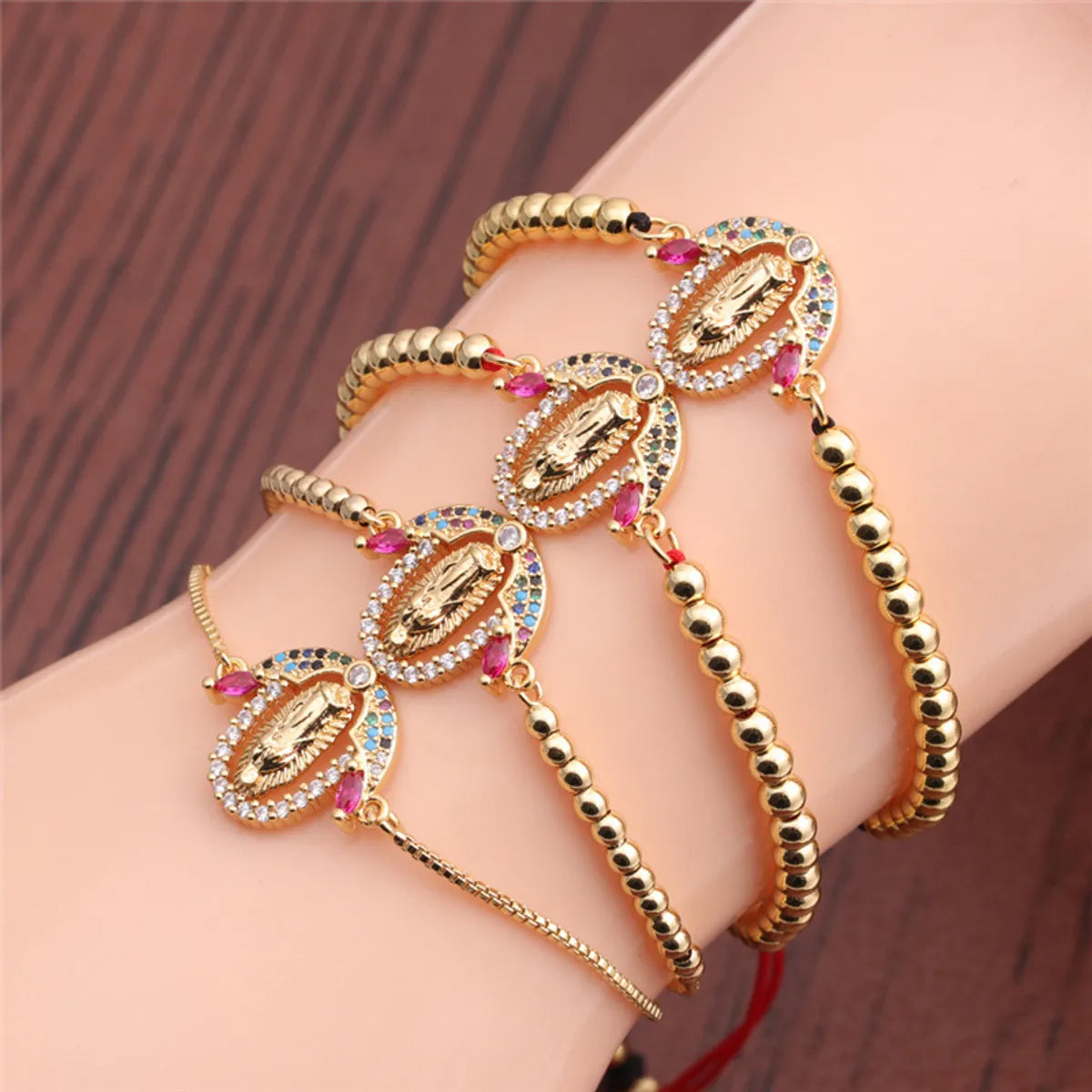 women's luxury bangles-Bohemian Colored Zircon Virgin Mary Adjustable Bracelet