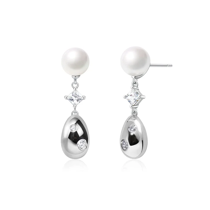 women's crystal bracelets-FANCIME “Sugar Bean” Sterling Silver Pearl Earrings