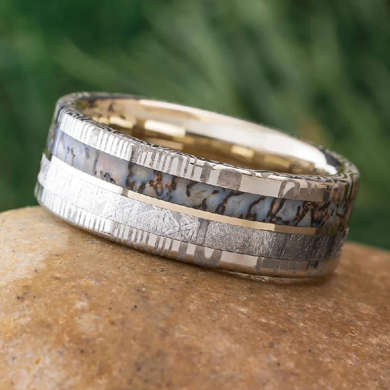 women's diamond wedding rings-Meteorite & Dinosaur Bone Men's Wedding Band