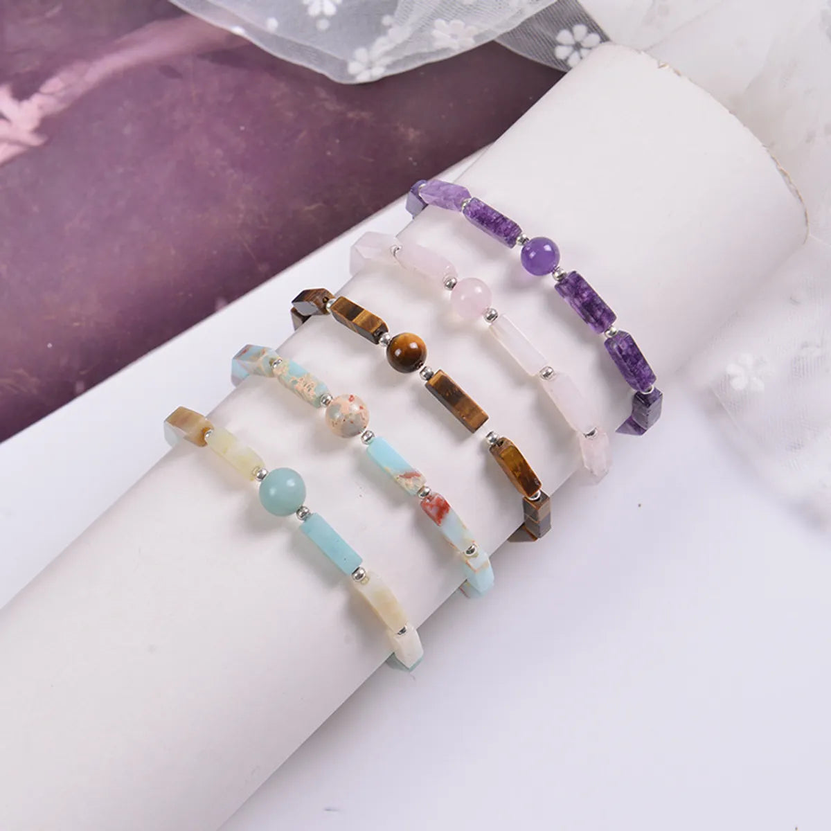 women's silver plated bangles-Ethnic Style Geometric Natural Stone Beaded Bracelets