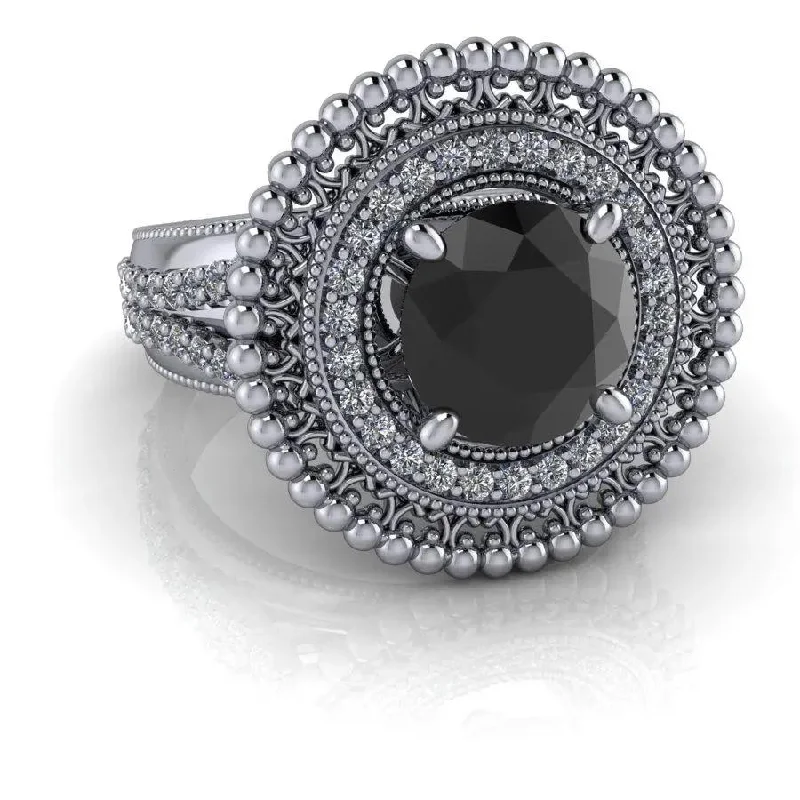 women's heart-shaped engagement rings-Vintage Style Black Diamond Ring, Anniversary Ring 2.00 CTW