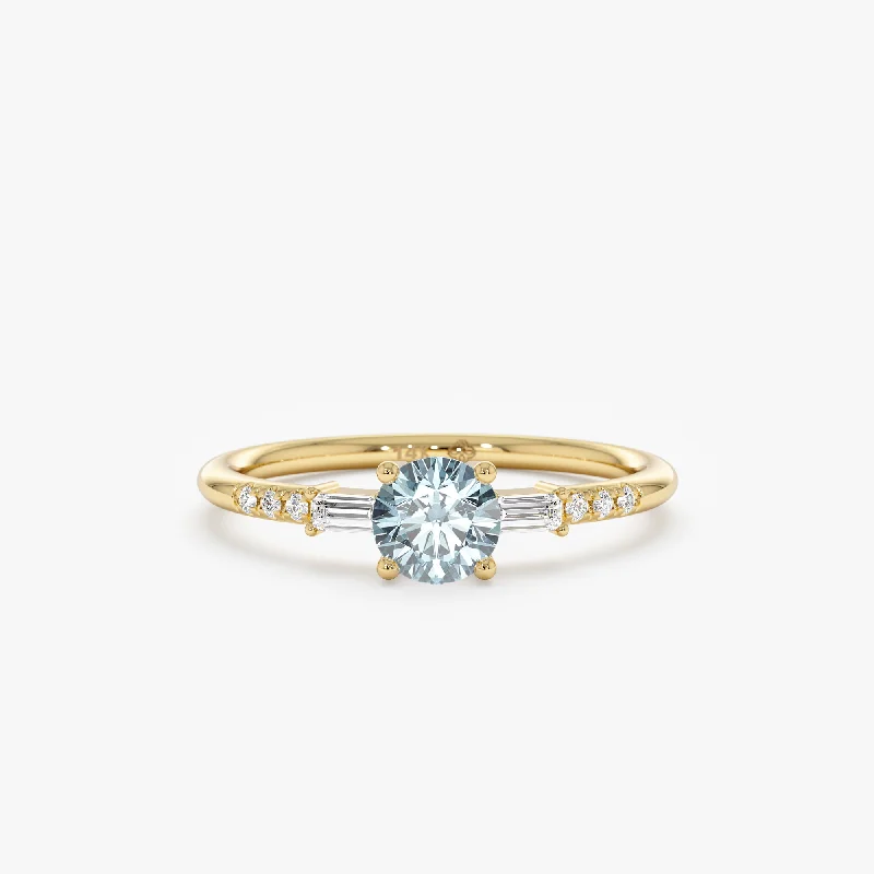 women's engagement rings with white sapphires-Diamond and Aquamarine Engagement Ring, Meara