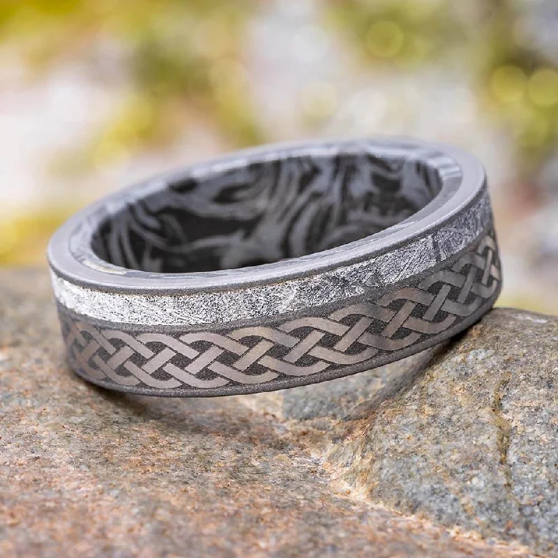 women's eternity rings-Celtic Men's Wedding Ring with Mokume Sleeve