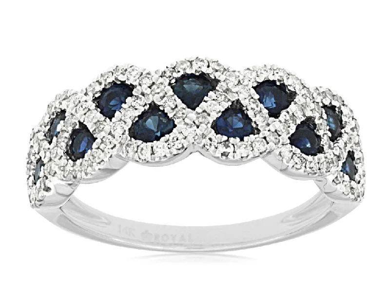 women's diamond and gemstone engagement rings-Braided Sapphire and Diamond Ring