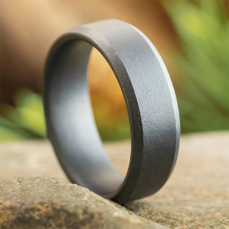 women's two-tone rings-Sandblasted Finish Black Ceramic Ring