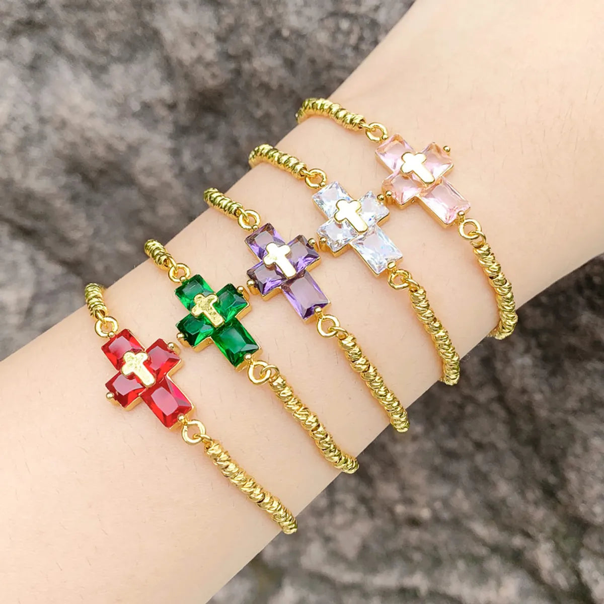 women's pearl bracelets-Ig Style Fashion Simple Style Cross Copper 18k Gold Plated Zircon Bracelets In Bulk