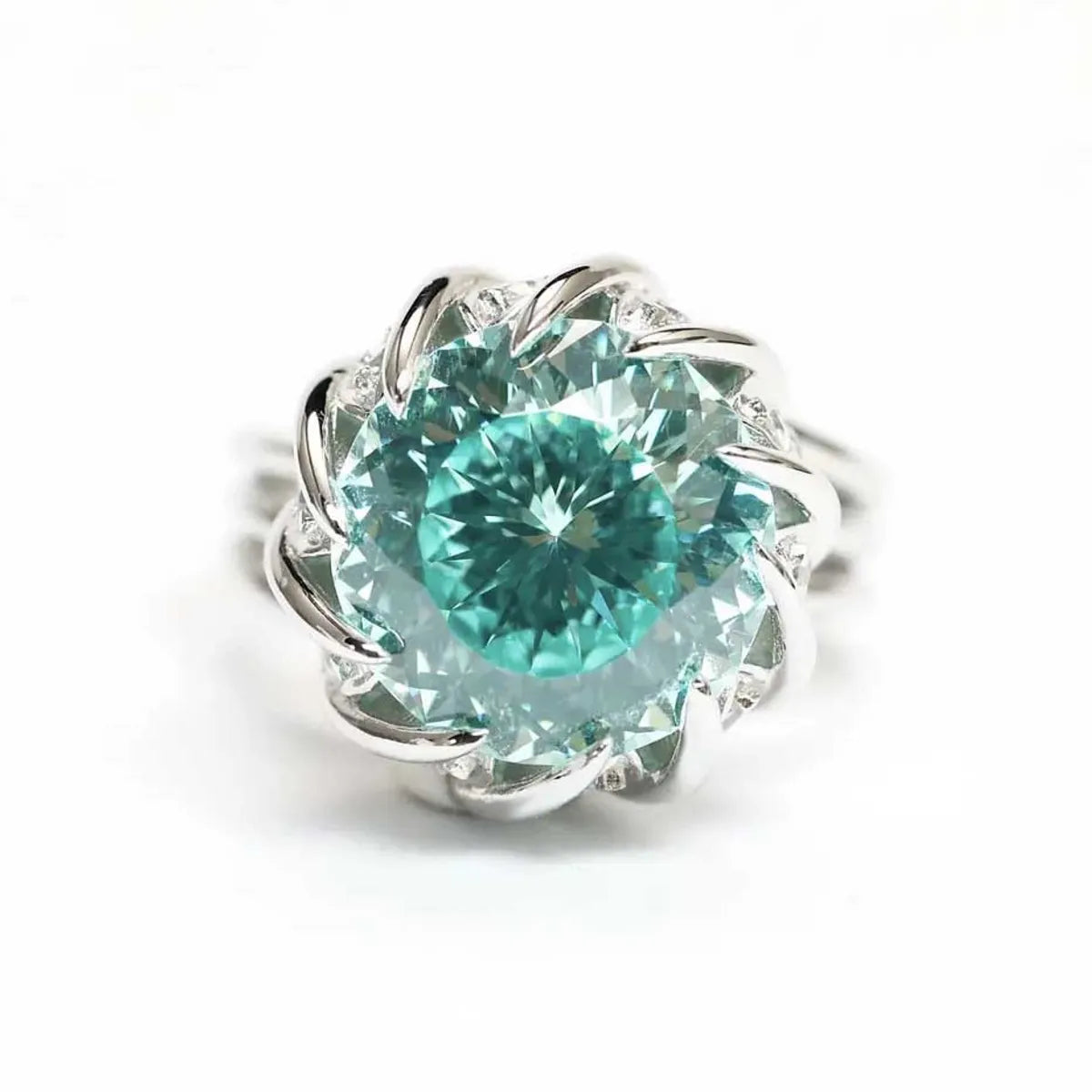 women's engagement rings with natural gemstones-Fashion Paraiba Blue-green Diamond Ring Lotus Copper Opening Ring