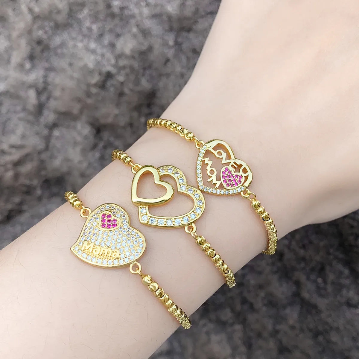 women's eco-friendly bracelets-Copper Elegant Letter Heart Shape Inlay Zircon Bracelets