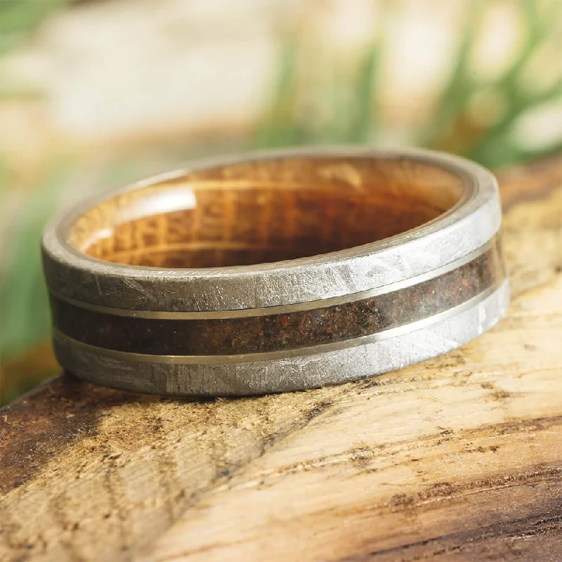 women's high-end rings-Whiskey Barrel Wood and Meteorite Men's Wedding Band