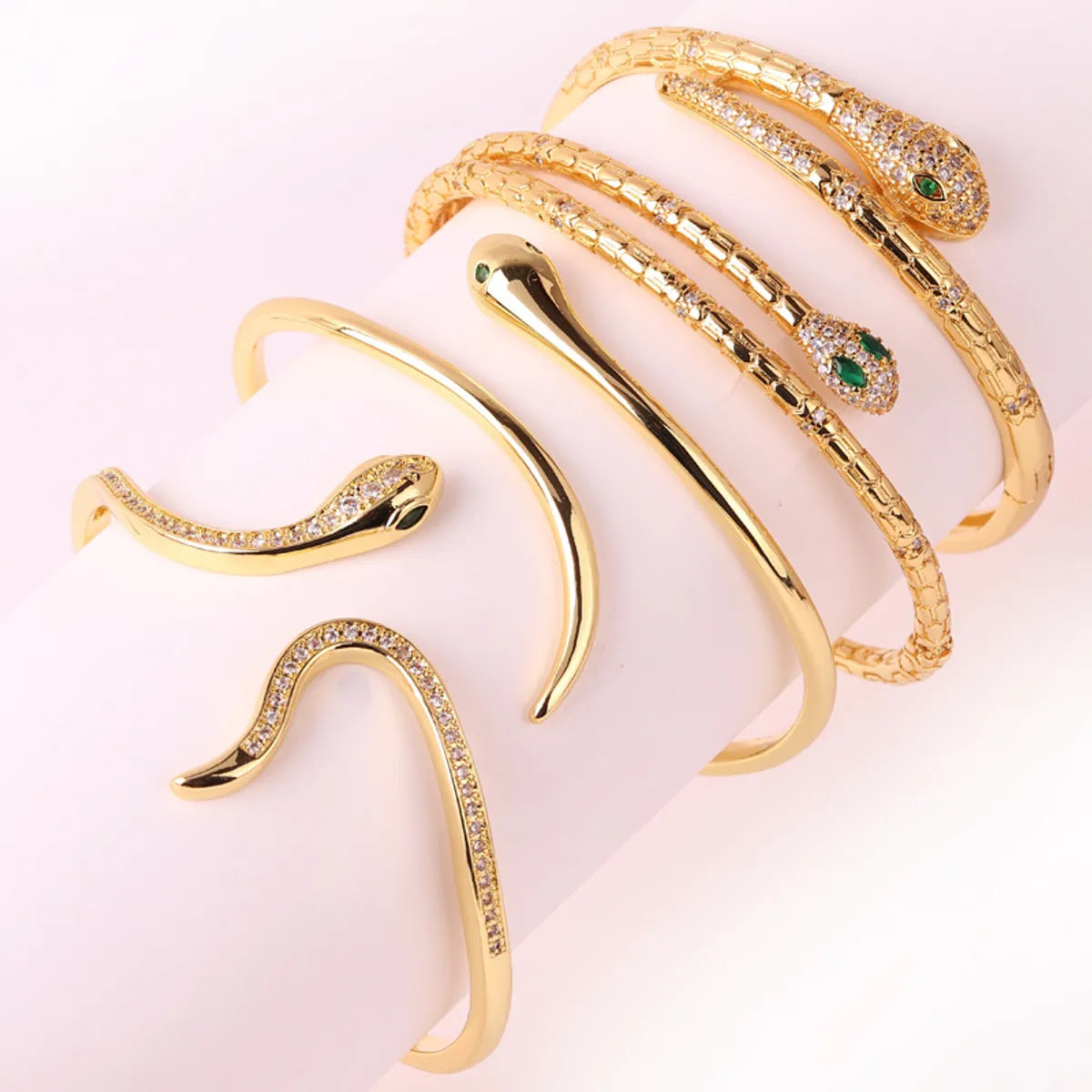 women's silver cuff bracelets-Ins Style Retro Snake Copper 18k Gold Plated Zircon Bangle In Bulk