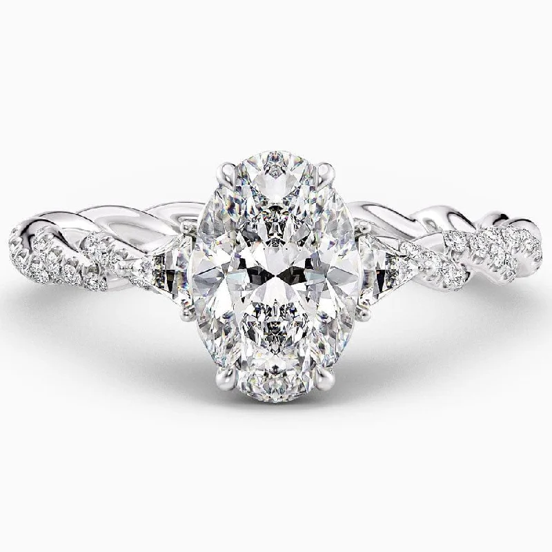 women's three-stone diamond engagement rings-1.90 Carat Oval Cut Vintage Natural Diamond Engagement Ring GIA Certified