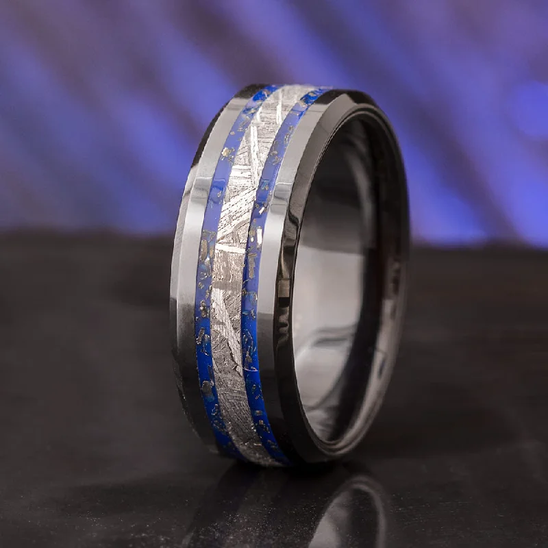 women's anniversary rings-Meteorite & Blue Stardust Men's Ring