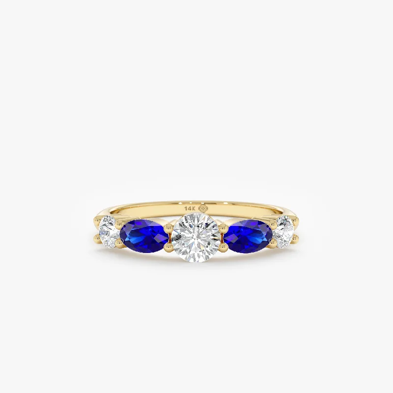 women's vintage diamond engagement rings-Lab-Grown Blue Sapphires and Diamond Ring, Bethany