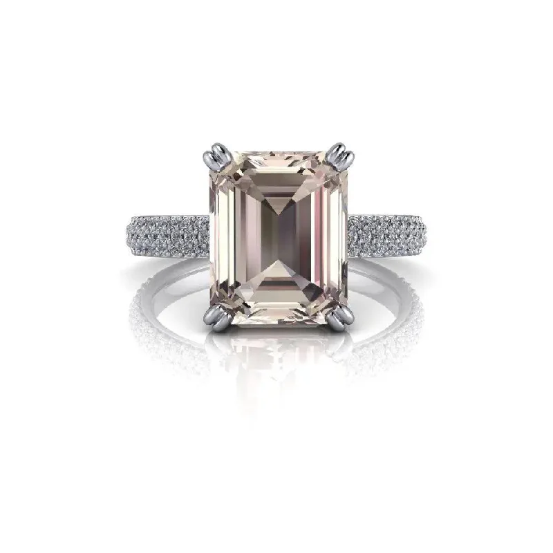 women's custom halo engagement rings-Emerald Cut Morganite Engagement Ring Diamond Setting 2.65 CTW