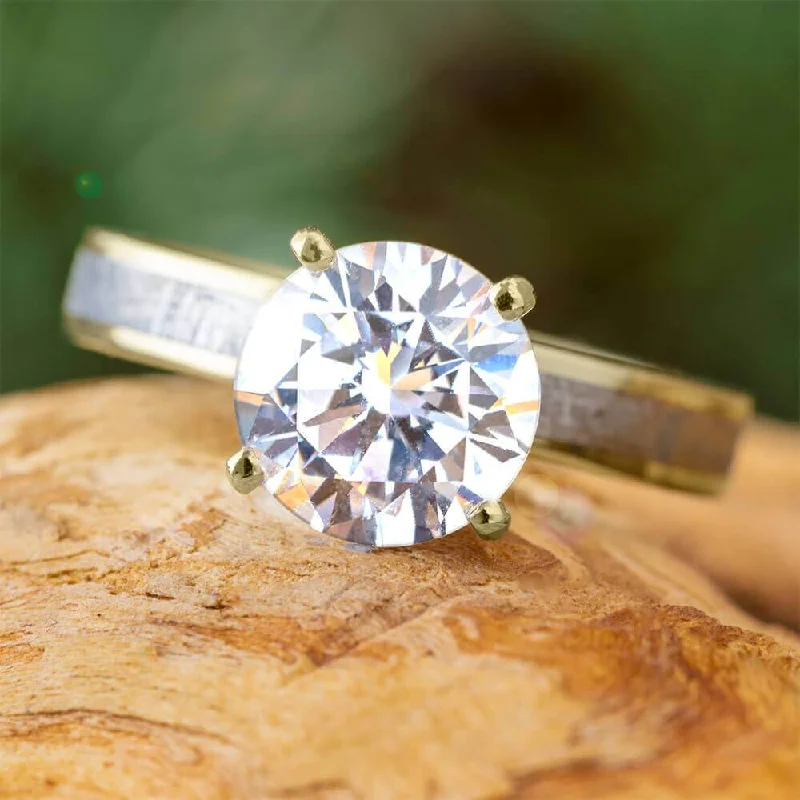 women's fashion rings-3.0 CT Diamond Solitaire with Meteorite in Yellow Gold